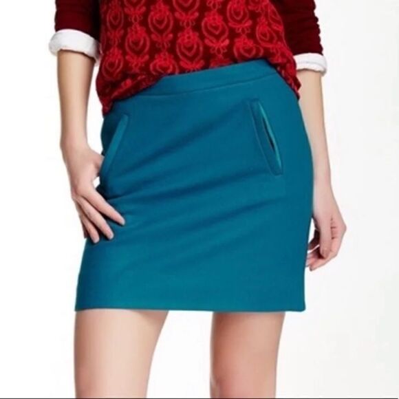 J. Crew Zip Pocket Wool Blend Mini Skirt A line Teal Blue - Picture 1 of 8